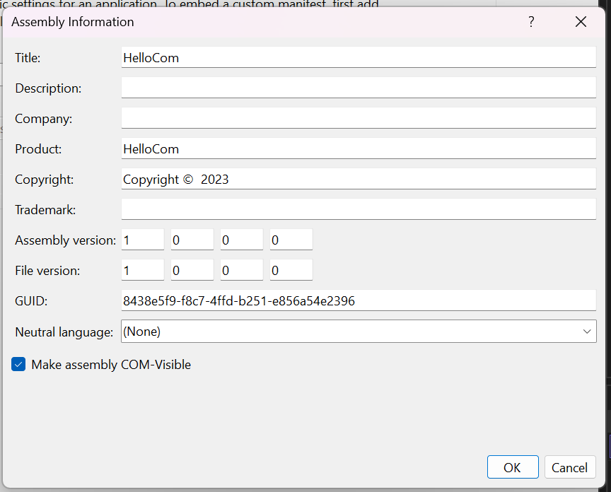 Visual Studio Assembly Information