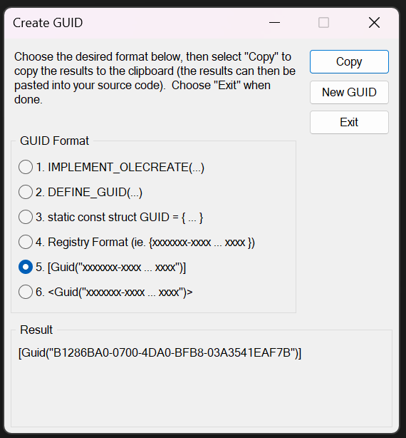 Visual Studio Create GUID