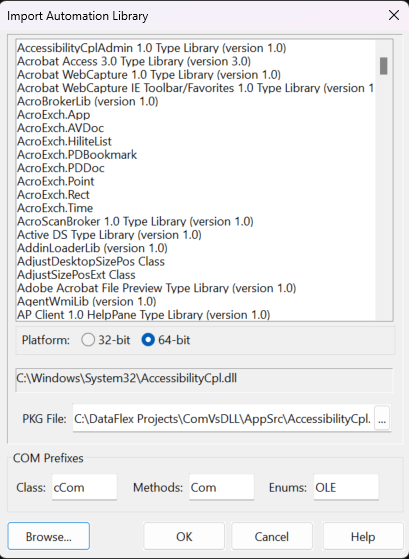 Import COM Automation Library
