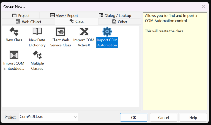 Create New Import COM Automation