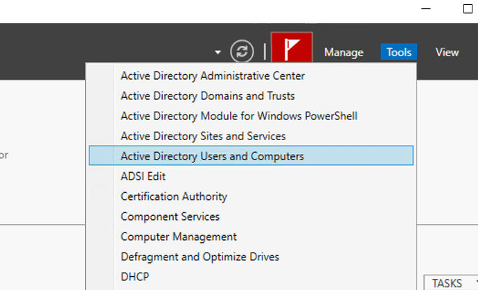 Menu for Active Directory Users and Computers